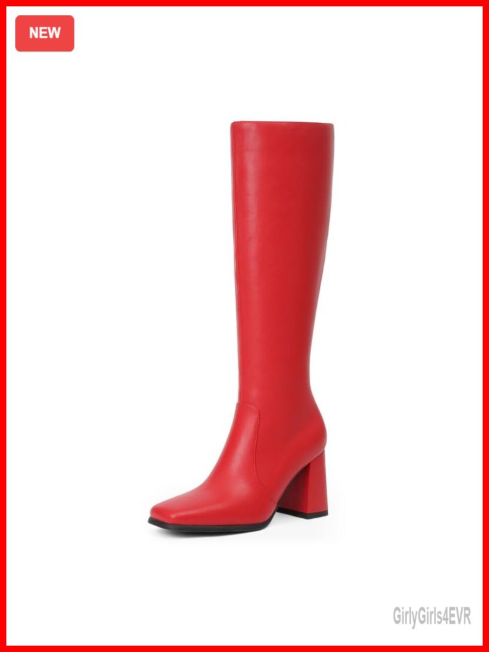 Faux Leather Knee High Boots Square Toe Chunky Block Heel Tall Boots